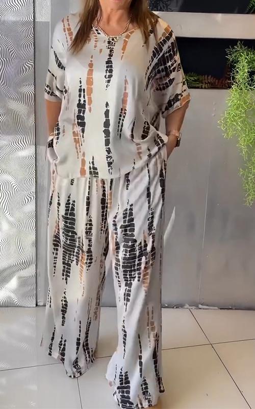 NOVERA™ | Elegancki zestaw casualowy z satyny z okrągłym dekoltem